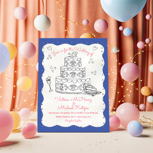 Doodle Sketch Funky Wavy Edge Wedding Cake Invitation