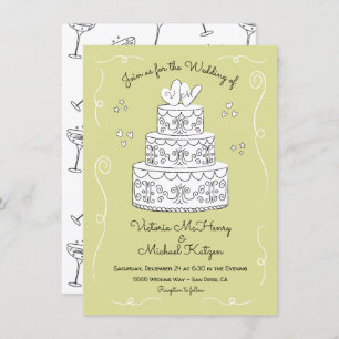 Doodle Sketch Funky Wedding Cake Invitation
