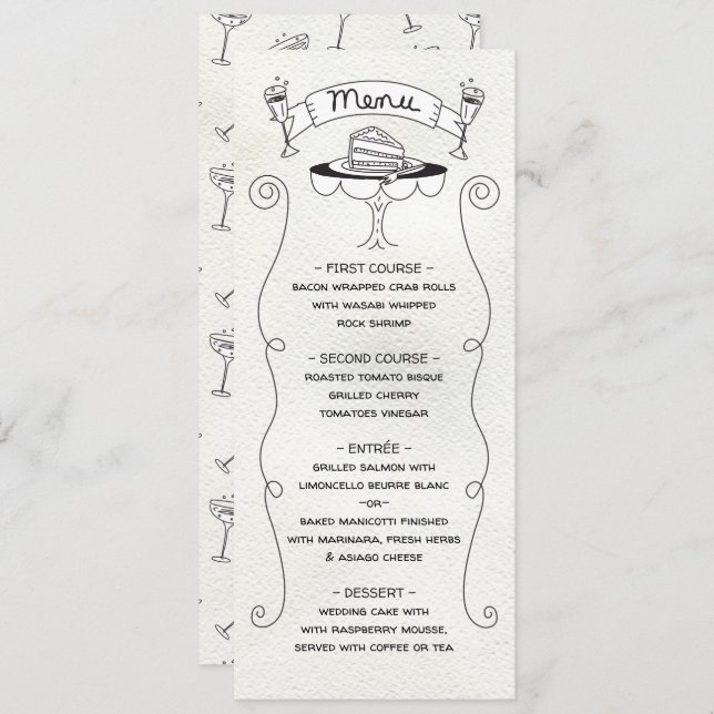 Doodle Sketch Funky Wedding Menu (Front/Back)