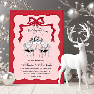 Doodle Sketch Holiday Dinner Bow Invitation