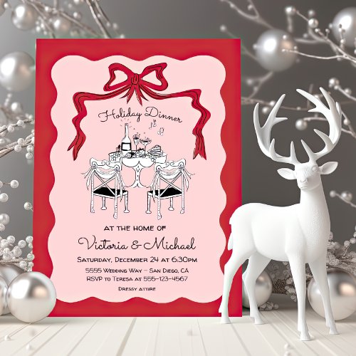 Doodle Sketch Holiday Dinner Bow Invitation