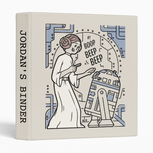 Doodle Sketch Leia  R2_D2 on Death Star 3 Ring Binder