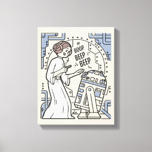 Doodle Sketch Leia & R2-D2 on Death Star Canvas Print