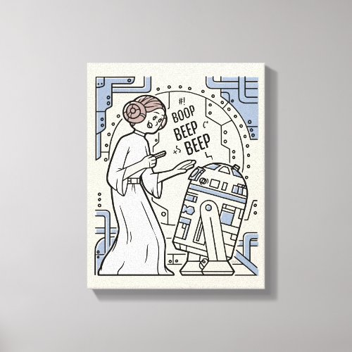 Doodle Sketch Leia  R2_D2 on Death Star Canvas Print
