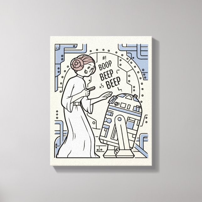 Doodle Sketch Leia & R2-D2 on Death Star Canvas Print (Front)