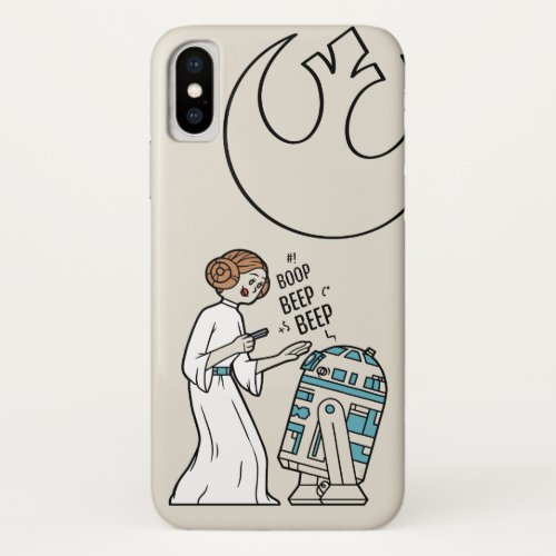 Doodle Sketch Leia  R2_D2 on Death Star iPhone X Case