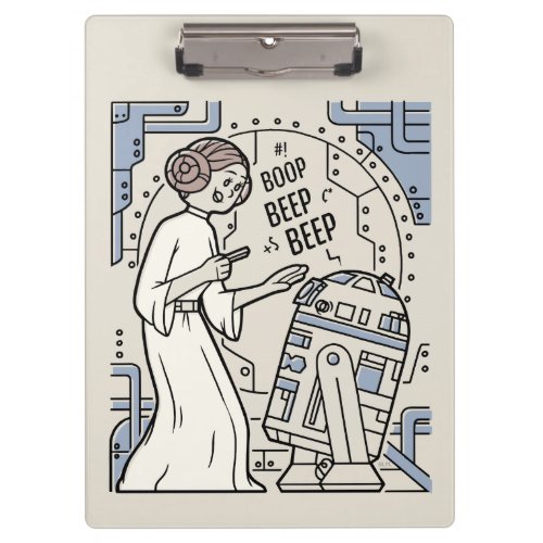 Doodle Sketch Leia  R2_D2 on Death Star Clipboard