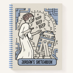 Doodle Sketch Leia & R2-D2 on Death Star Drawing Notebook