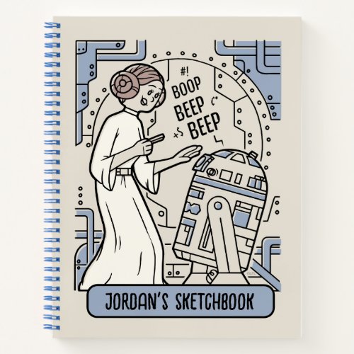 Doodle Sketch Leia  R2_D2 on Death Star Drawing Notebook