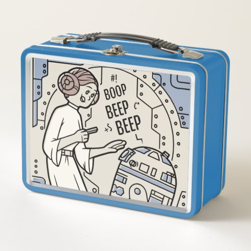 Doodle Sketch Leia  R2_D2 on Death Star Metal Lunch Box