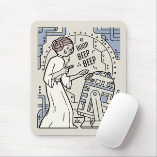 Doodle Sketch Leia & R2-D2 on Death Star Mouse Pad