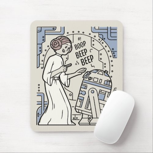 Doodle Sketch Leia  R2_D2 on Death Star Mouse Pad