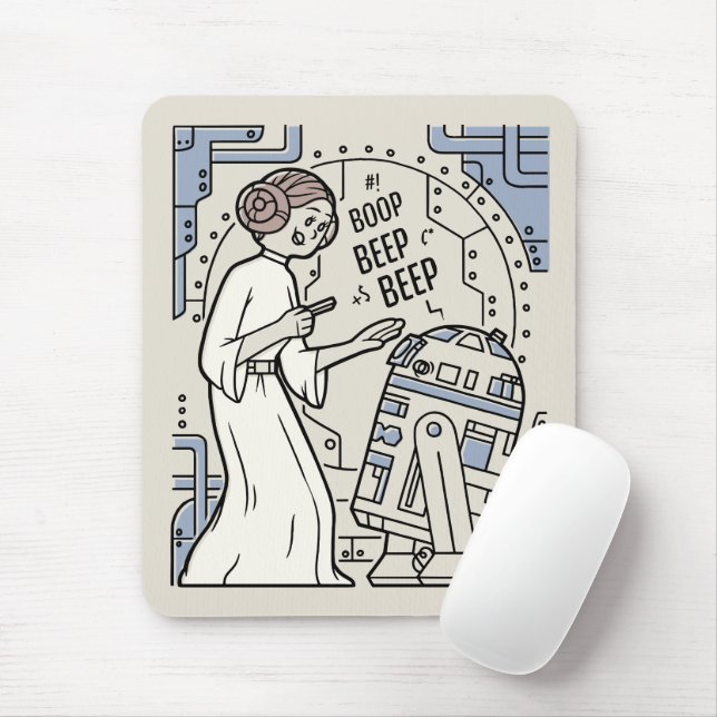 Doodle Sketch Leia & R2-D2 on Death Star Mouse Pad (With Mouse)