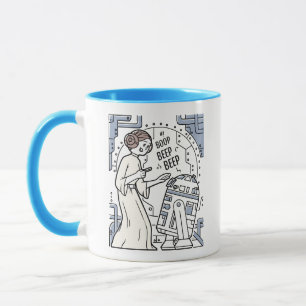 Doodle Sketch Leia & R2-D2 on Death Star Mug