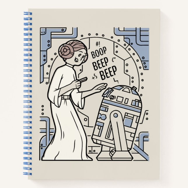 Doodle Sketch Leia & R2-D2 on Death Star Notebook (Front)