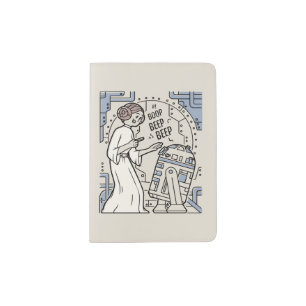 Doodle Sketch Leia & R2-D2 on Death Star Passport Holder