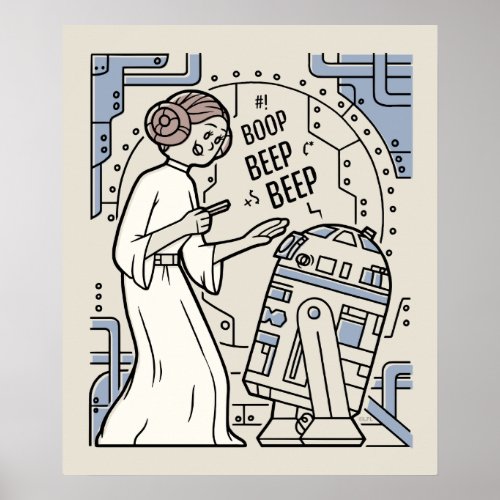 Doodle Sketch Leia  R2_D2 on Death Star Poster