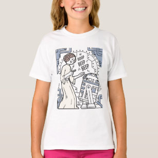 Doodle Sketch Leia & R2-D2 on Death Star T-Shirt