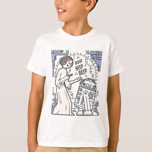 Doodle Sketch Leia  R2_D2 on Death Star T_Shirt