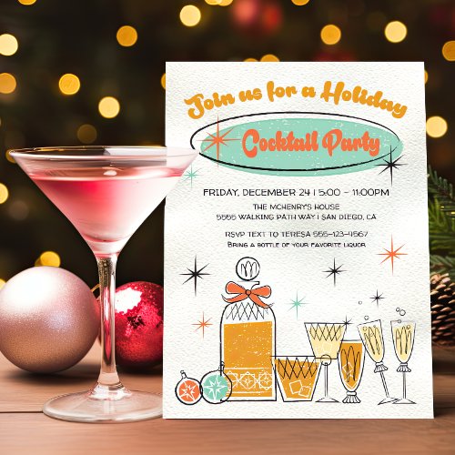 Doodle Sketch Retro Christmas Cocktail Party Invitation