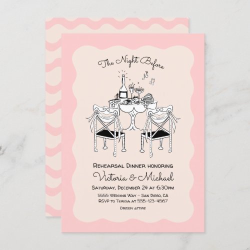 Doodle Sketch Table Chairs Funky Rehearsal Dinner Invitation