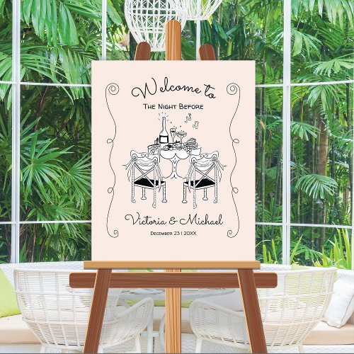 Doodle Sketch Table Chairs Funky Rehearsal Dinner Poster