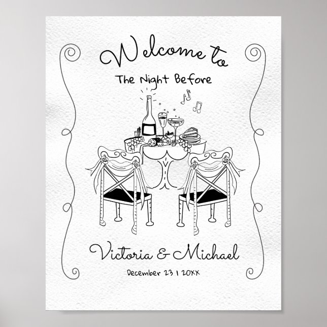 Doodle Sketch Table Chairs Funky Rehearsal Dinner Poster (Front)