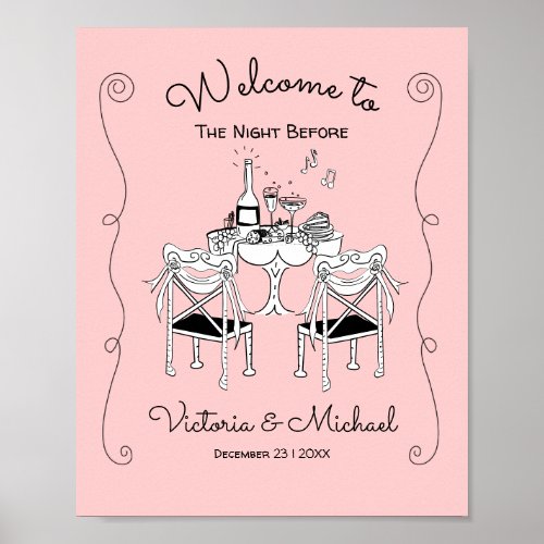 Doodle Sketch Table Chairs Funky Rehearsal Dinner Poster