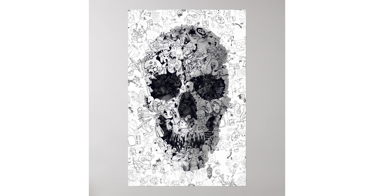 Doodle Skull Poster Zazzle