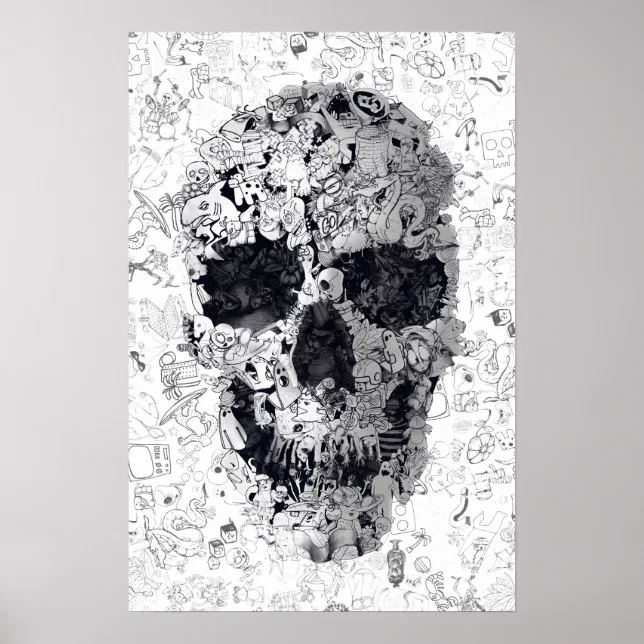 Doodle Skull Poster Zazzle