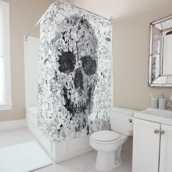 Doodle Skull Shower Curtain by ikiiki at Zazzle