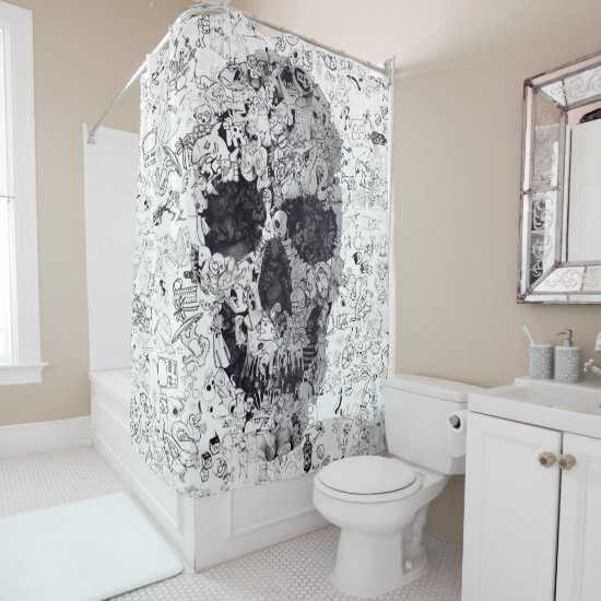 Doodle Skull Shower Curtain