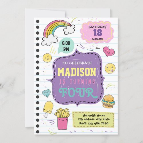 Doodle sleepover party invitation