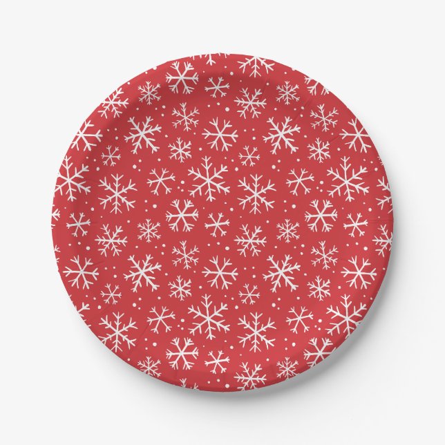 Doodle snowflake pattern – winter christmas paper plates (Front)