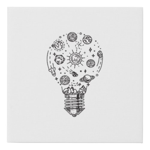 Doodle Solar System in Bulb Faux Canvas Print