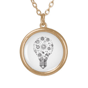 Doodle Solar System in Bulb Gold Plated Necklace