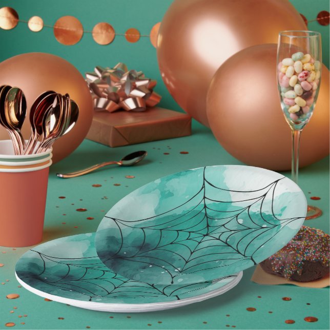 Doodle Spiderweb on Green Paper Plates (Multi)
