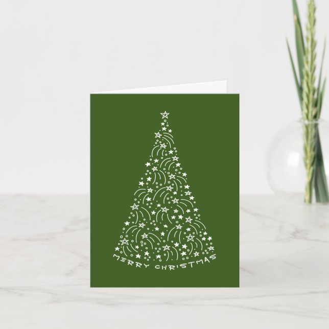 Doodle Star Tree Green Blank Holiday Card (Front)