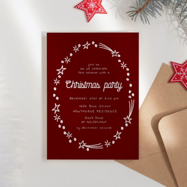 Doodle Stars Illustrations Christmas Party Invitation (Creator Uploaded)