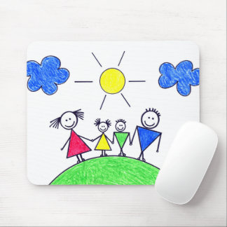 Doodle Stick Family On Green Earth Mouse Pad
