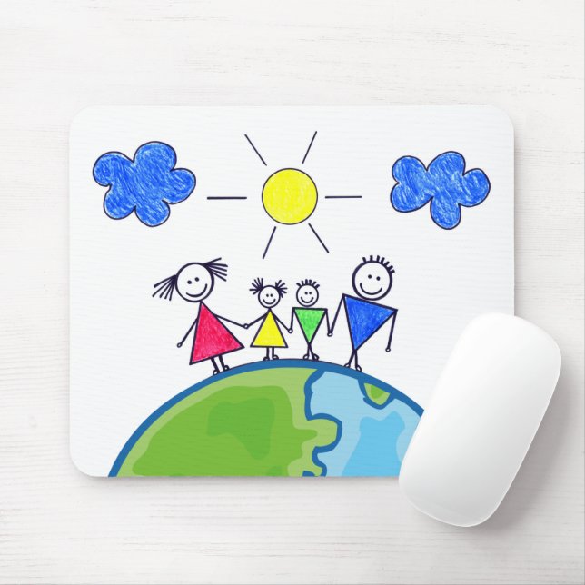 Doodle Stick Family On World Mouse Pad (With Mouse)
