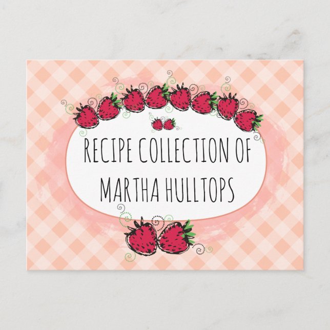 Doodle strawberries personalized recipe card (Front)