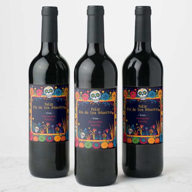 💀🎉Doodle style  Día de Muertos Party  Wine Label (Bottles)