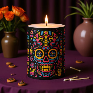💀 doodle style Día de Muertos Pillar Candle