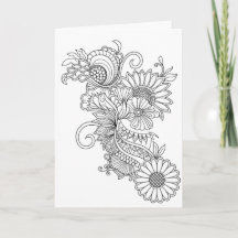 Doodle Style Floral Color Your Own Card