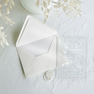 Doodle Style Hand drawn  Graduation  Acrylic Invitations