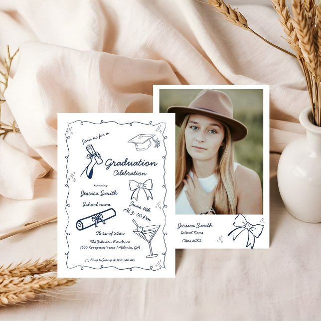 Doodle Style Hand drawn Graduation  Invitation (Creator Uploaded)