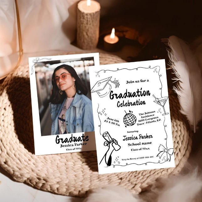 Doodle Style Hand drawn Graduation  Invitation (Creator Uploaded)