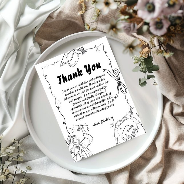 Doodle Style Hand Drawn Graduation Thank You card (Creator Uploaded)