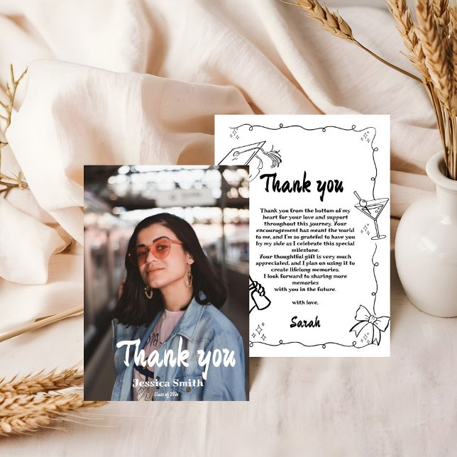 Doodle Style Hand drawn Graduation Thank You Card (Creator Uploaded)